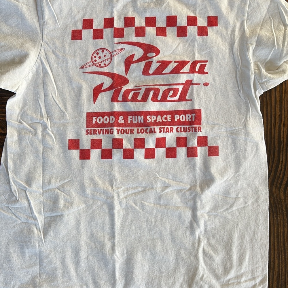 Pizza Planet White T-Shirt with Red Logo